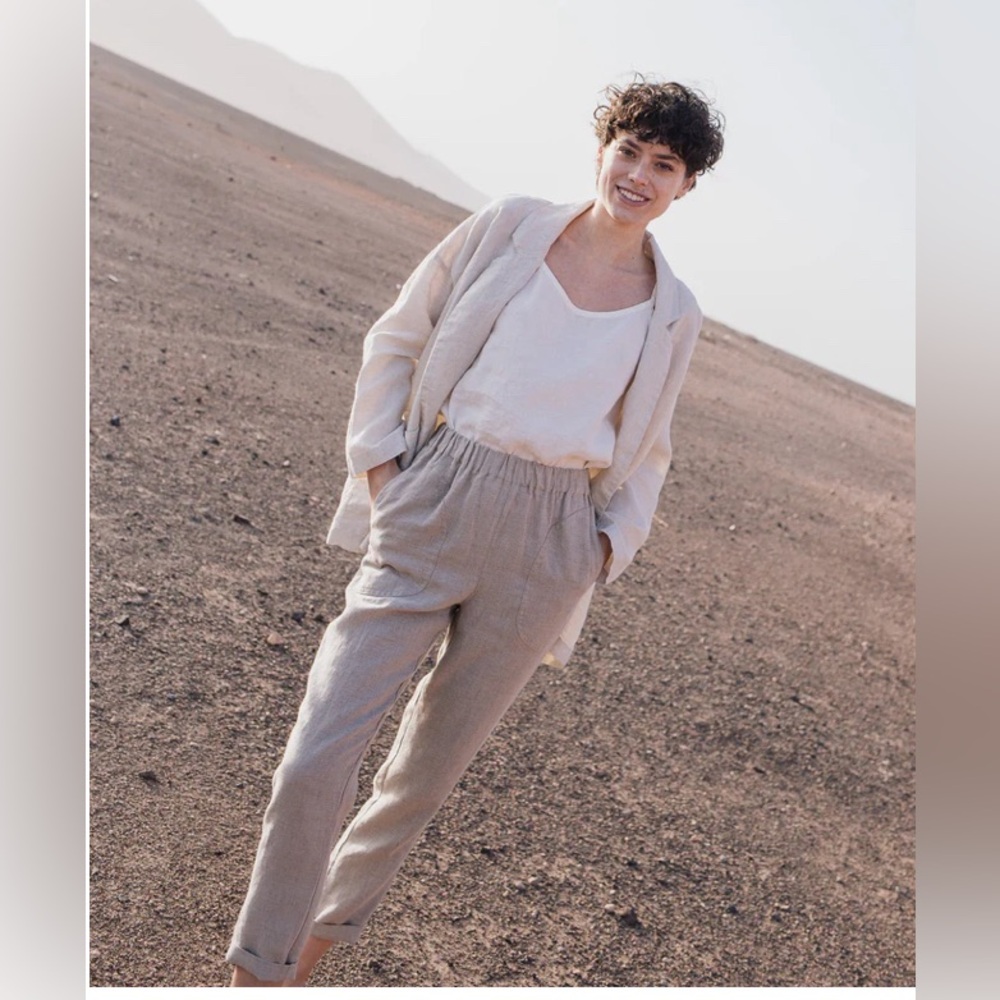 NotPerfectLinen boyfriend pants in discontinued chocolate